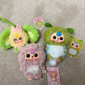 Baby Three Three Pack Cute Plush Toy Set with Green and Pink Characters